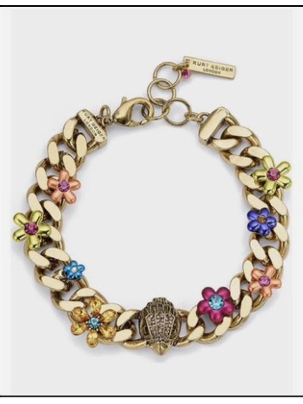 Kurt Geiger Gold Floral Chain Bracelet with Multicolor Flower Charms